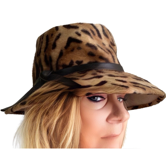 Little Milliness of Paris Accessories - Georgette West German Animal Print Fur Cloche Hat Wool 50s